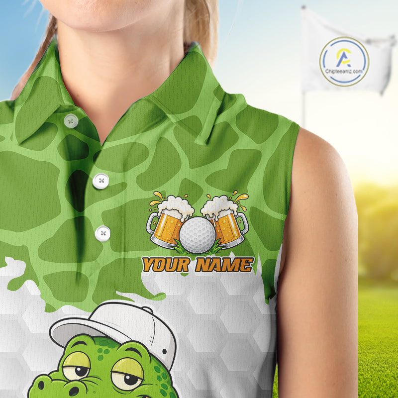 Custom Funny Alligator Drinking Beer Sleeveless Golf Polo Shirt Personalized Team Uniform