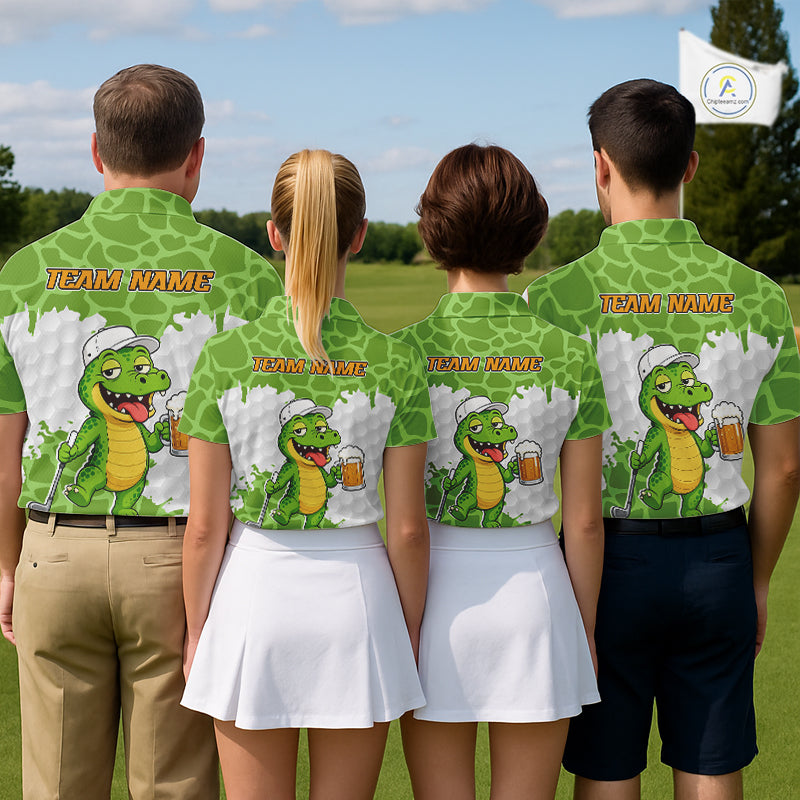 Custom Funny Alligator Drinking Beer Golf Polo Shirt Personalized Team Uniform
