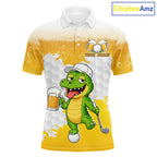 Custom Funny Alligator Drinking Beer Golf Polo Shirt Personalized Team Uniform