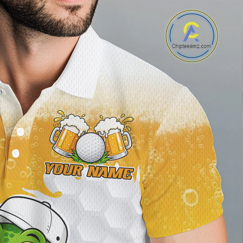 Custom Funny Alligator Drinking Beer Golf Polo Shirt Personalized Team Uniform