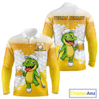 Custom Funny Alligator Drinking Beer Golf Polo Shirt Personalized Team Uniform
