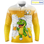 Custom Funny Alligator Drinking Beer Golf Polo Shirt Personalized Team Uniform
