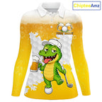 Custom Funny Alligator Drinking Beer Golf Polo Shirt Personalized Team Uniform