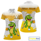 Custom Funny Alligator Drinking Beer Golf Polo Shirt Personalized Team Uniform