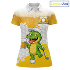 Custom Funny Alligator Drinking Beer Golf Polo Shirt Personalized Team Uniform