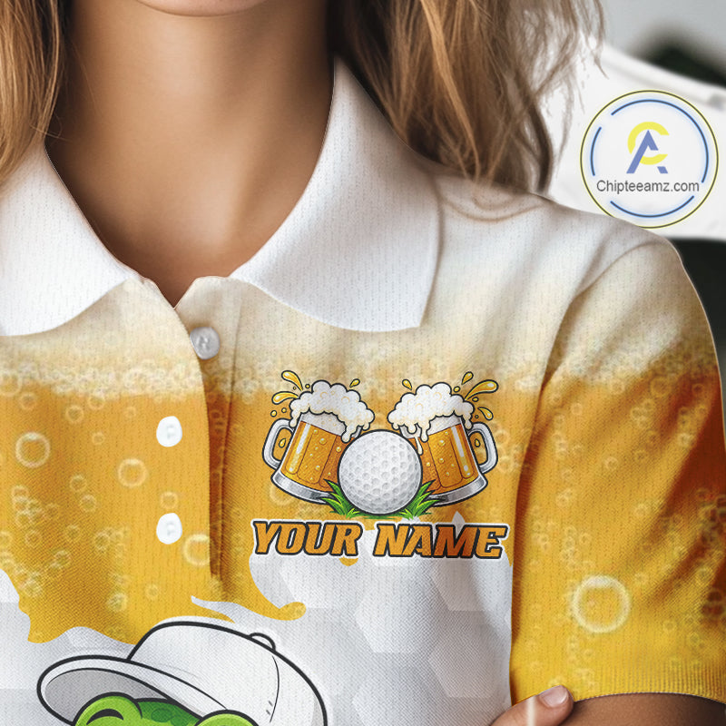 Custom Funny Alligator Drinking Beer Golf Polo Shirt Personalized Team Uniform
