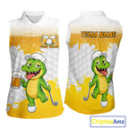Custom Funny Alligator Drinking Beer Sleeveless Golf Polo Shirt Personalized Team Uniform