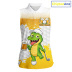 Custom Funny Alligator Drinking Beer Sleeveless Golf Polo Shirt Personalized Team Uniform