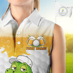 Custom Funny Alligator Drinking Beer Sleeveless Golf Polo Shirt Personalized Team Uniform