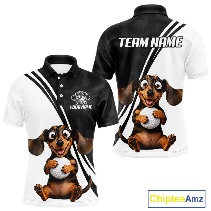 Personalized Dachshund Golf Polo Shirt, Funny Dog Golf Shirt, Gift For Golfer