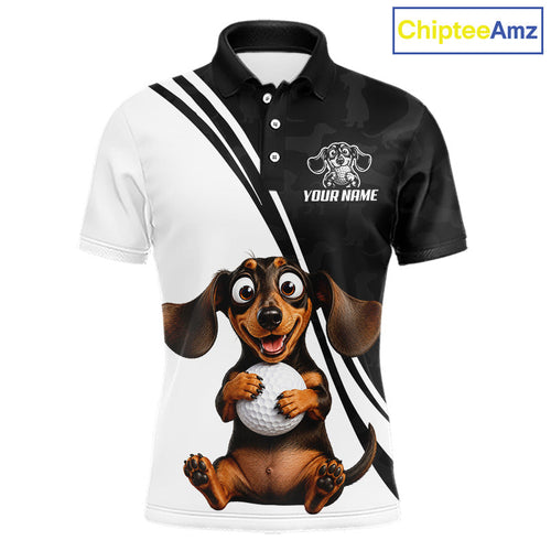 Personalized Dachshund Golf Polo Shirt, Funny Dog Golf Shirt, Gift For Golfer