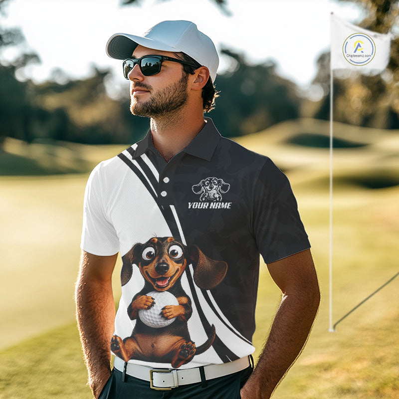 Personalized Dachshund Golf Polo Shirt, Funny Dog Golf Shirt, Gift For Golfer
