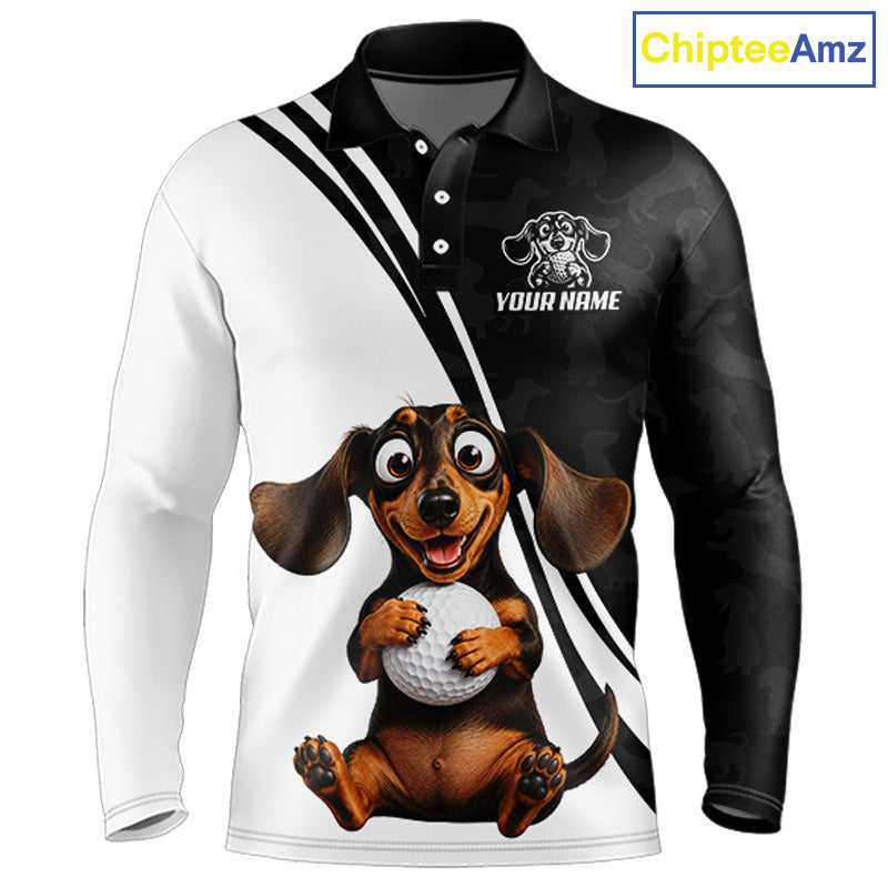 Personalized Dachshund Golf Polo Shirt, Funny Dog Golf Shirt, Gift For Golfer