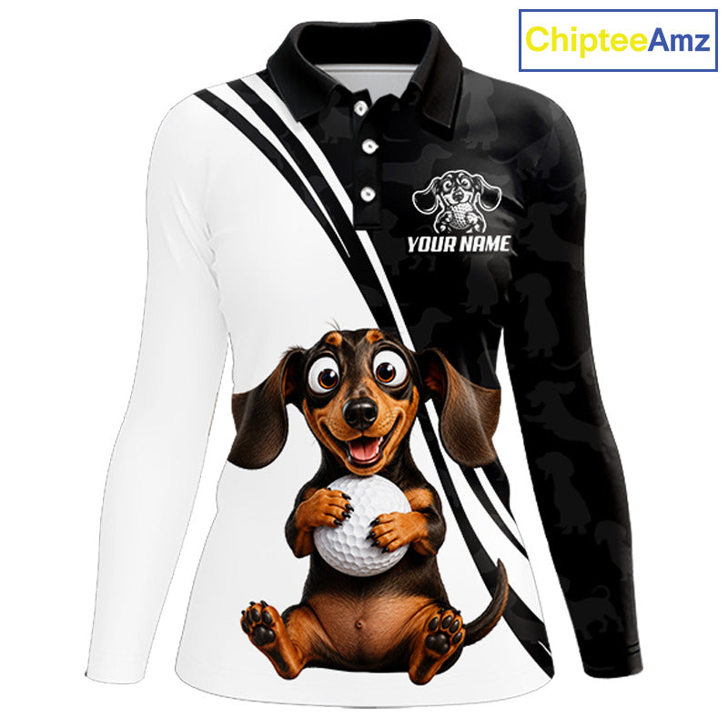 Personalized Dachshund Golf Polo Shirt, Funny Dog Golf Shirt, Gift For Golfer