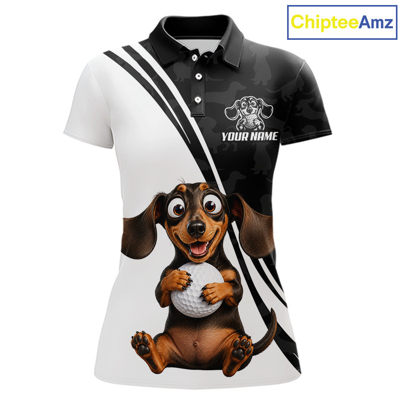 Personalized Dachshund Golf Polo Shirt, Funny Dog Golf Shirt, Gift For Golfer