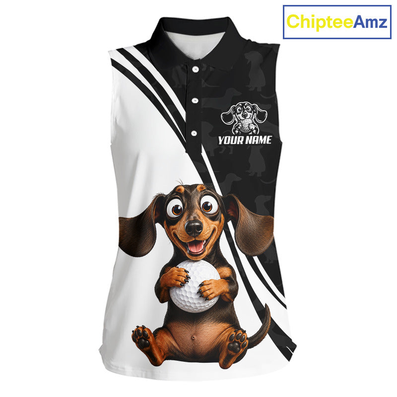 Personalized Dachshund Sleeveless Golf Polo Shirt, Funny Dog Golf Shirt, Gift For Golfer