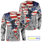 Deer Hunting 3D US Flag Camo Gray Grim Reaper Deer Skull Full Printing Custom Name Shirt