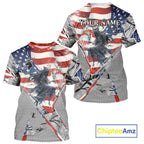 Deer Hunting 3D US Flag Camo Gray Grim Reaper Deer Skull Full Printing Custom Name Shirt