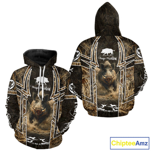 Wild Hog Hunting Full 3D Camo Printed Custom Name Boar Hunting Clothes, Hunting Gifts