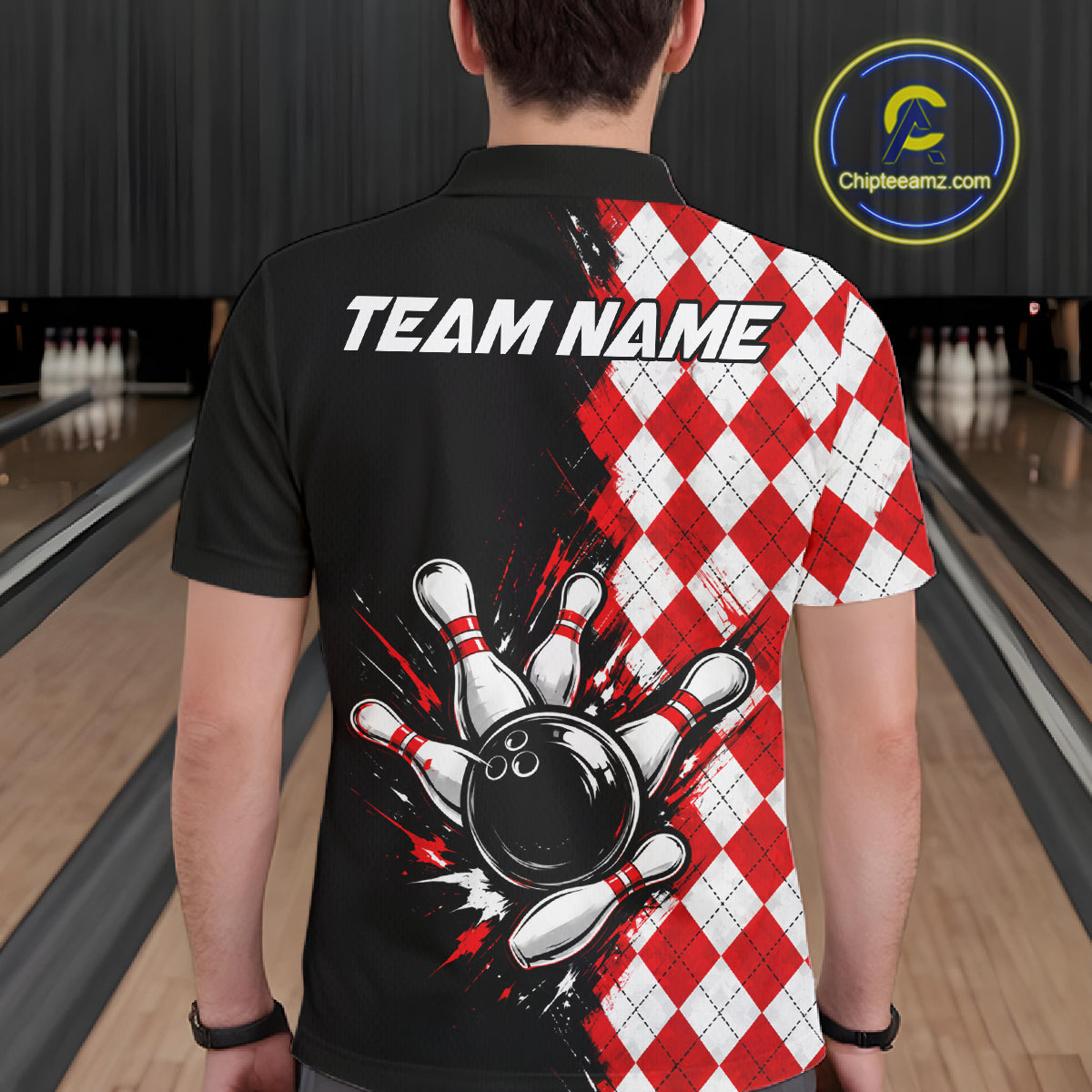 Retro Black Red Argyle Pattern Bowling Shirts Custom Bowling Team Jerseys Bowler Outfits