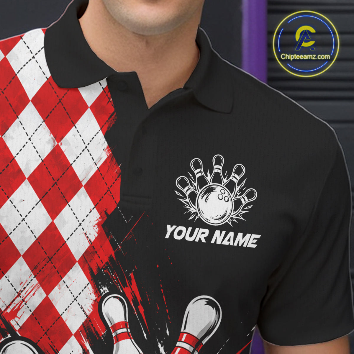 Retro Black Red Argyle Pattern Bowling Shirts Custom Bowling Team Jerseys Bowler Outfits