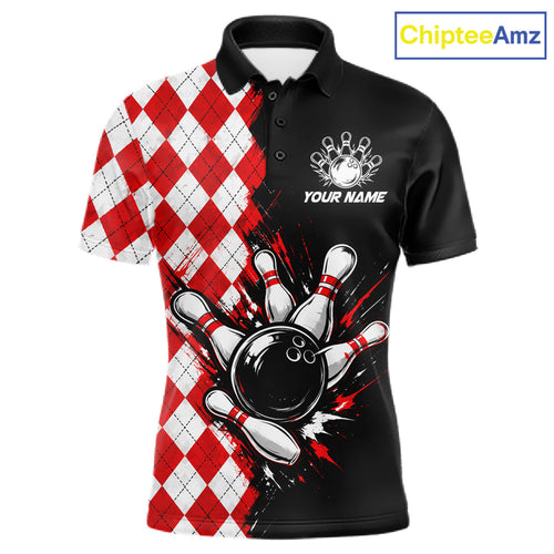 Retro Black Red Argyle Pattern Bowling Shirts Custom Bowling Team Jerseys Bowler Outfits