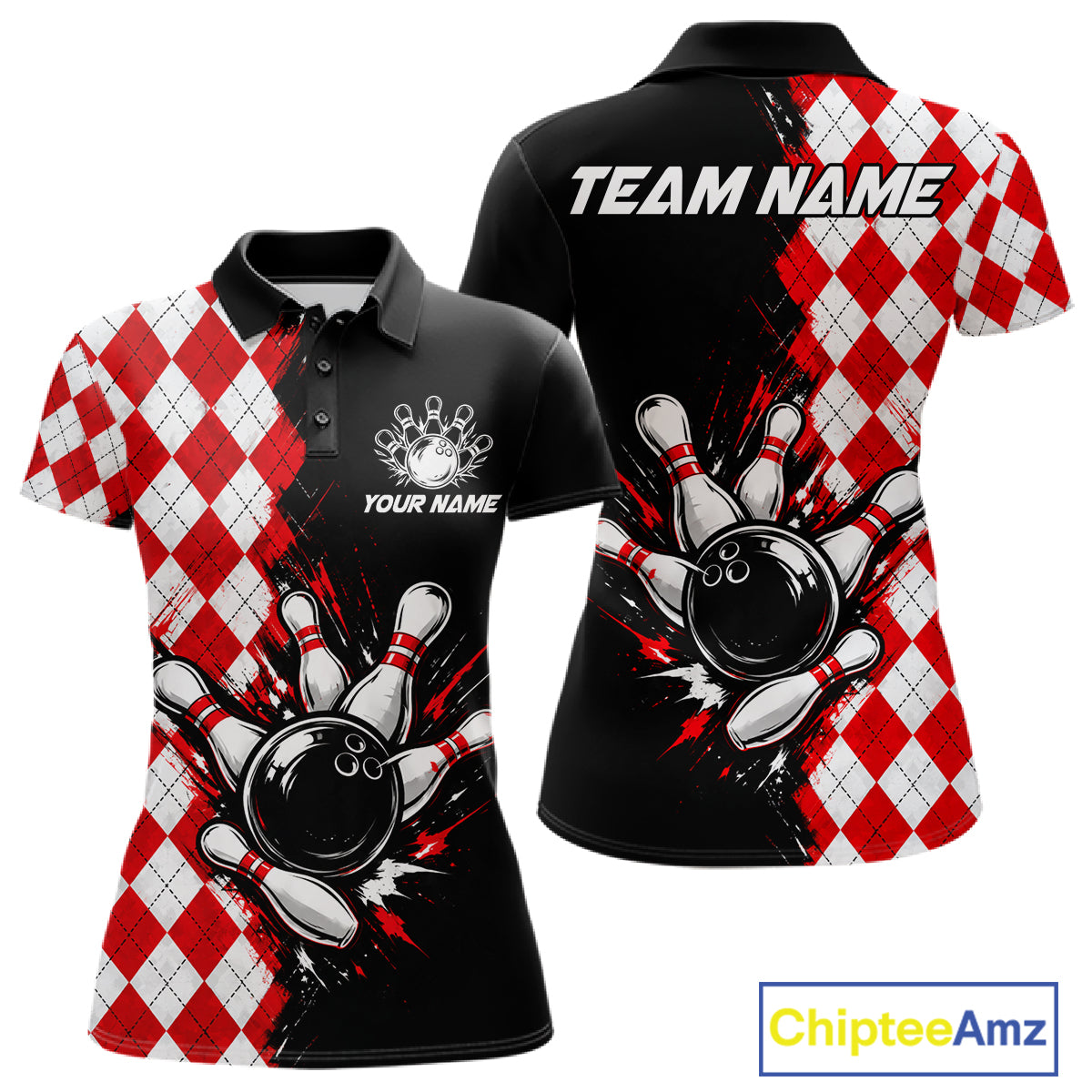 Retro Black Red Argyle Pattern Bowling Shirts Custom Bowling Team Jerseys Bowler Outfits