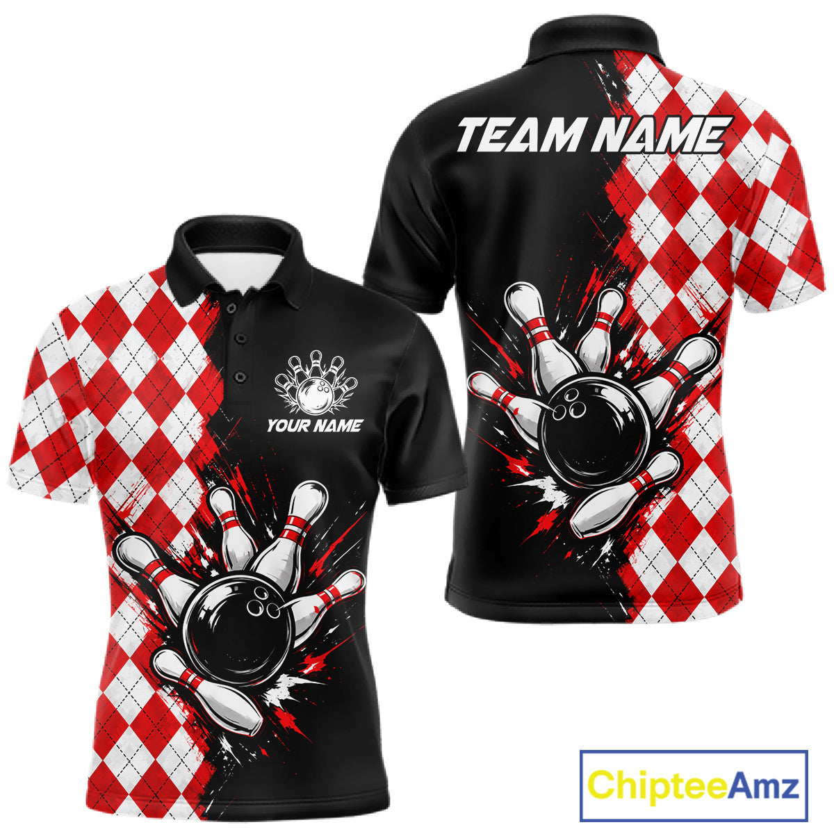 Retro Black Red Argyle Pattern Bowling Shirts Custom Bowling Team Jerseys Bowler Outfits