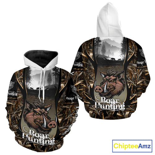 Personalized Wild Boar Hunting Camo 3D Print Custom Name Shirts, Hunting Gifts