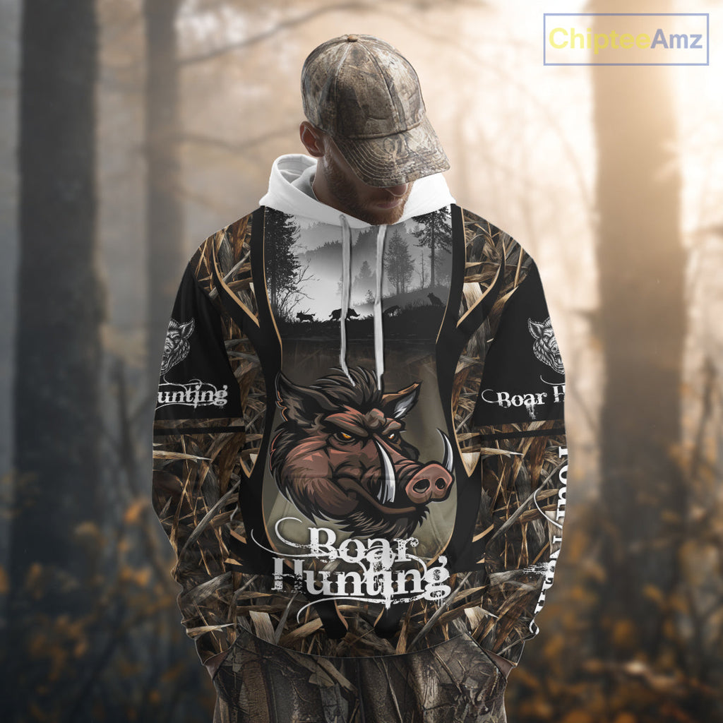 Personalized Wild Boar Hunting Camo 3D Print Custom Name Shirts, Hunting Gifts