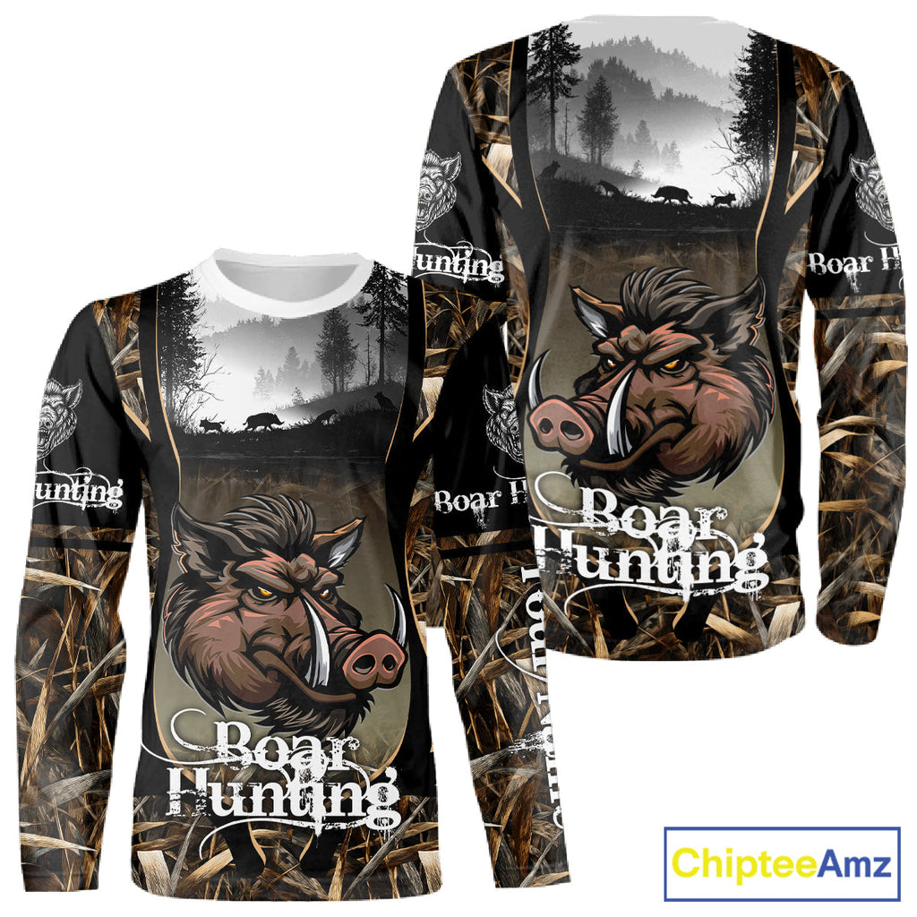 Personalized Wild Boar Hunting Camo 3D Print Custom Name Shirts, Hunting Gifts