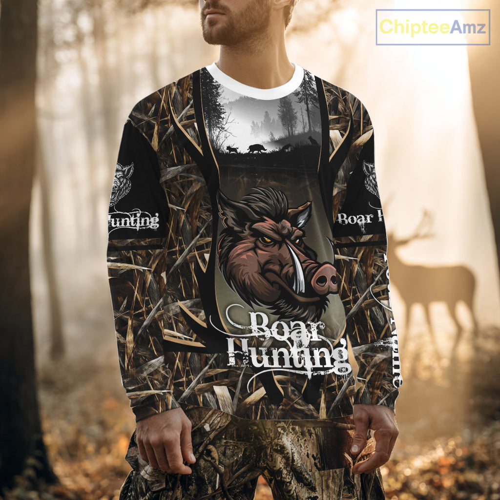 Personalized Wild Boar Hunting Camo 3D Print Custom Name Shirts, Hunting Gifts