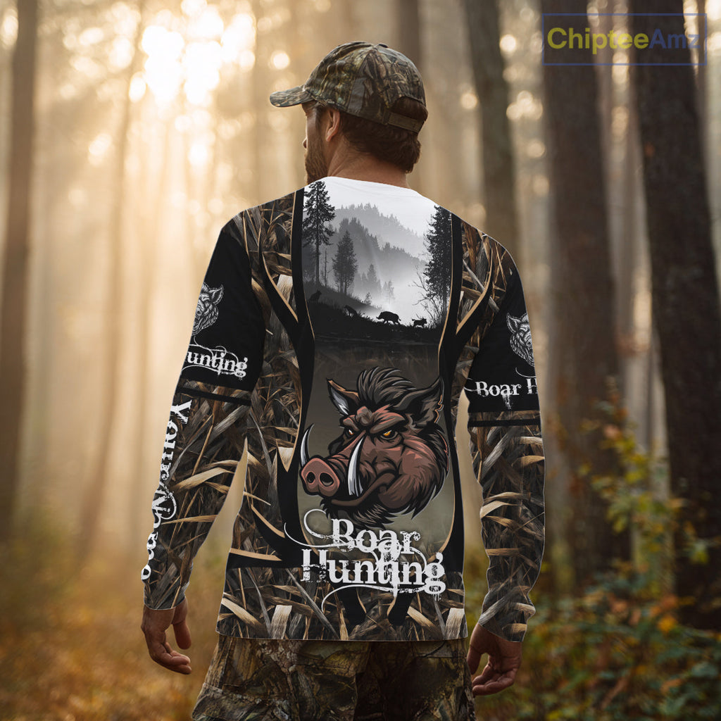 Personalized Wild Boar Hunting Camo 3D Print Custom Name Shirts, Hunting Gifts