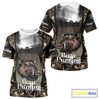 Personalized Wild Boar Hunting Camo 3D Print Custom Name Shirts, Hunting Gifts
