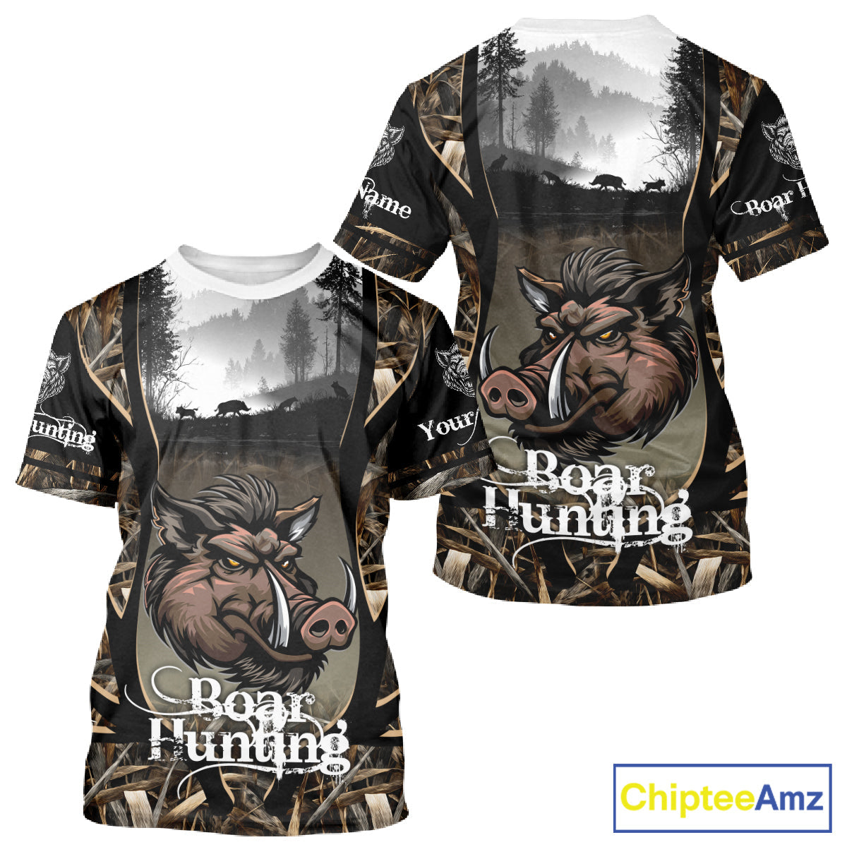 Personalized Wild Boar Hunting Camo 3D Print Custom Name Shirts, Hunting Gifts