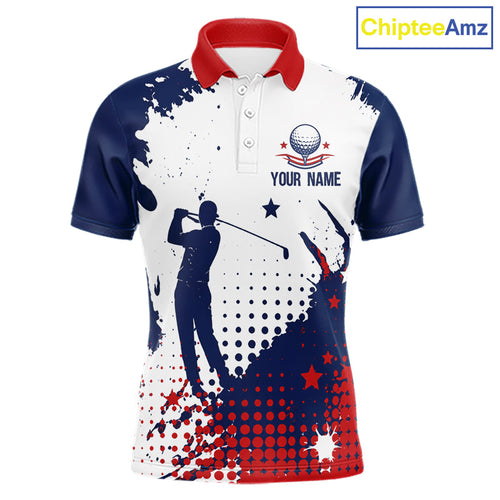 Golf Polo Shirt American Flag Patriotic Custom Name White Tournament Golf Shirt, Golf Gift