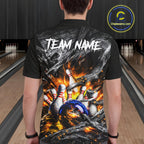Custom Gray And Orange Flame Bowling Jerseys, Bowling League Shirt Bowlers Jerseys
