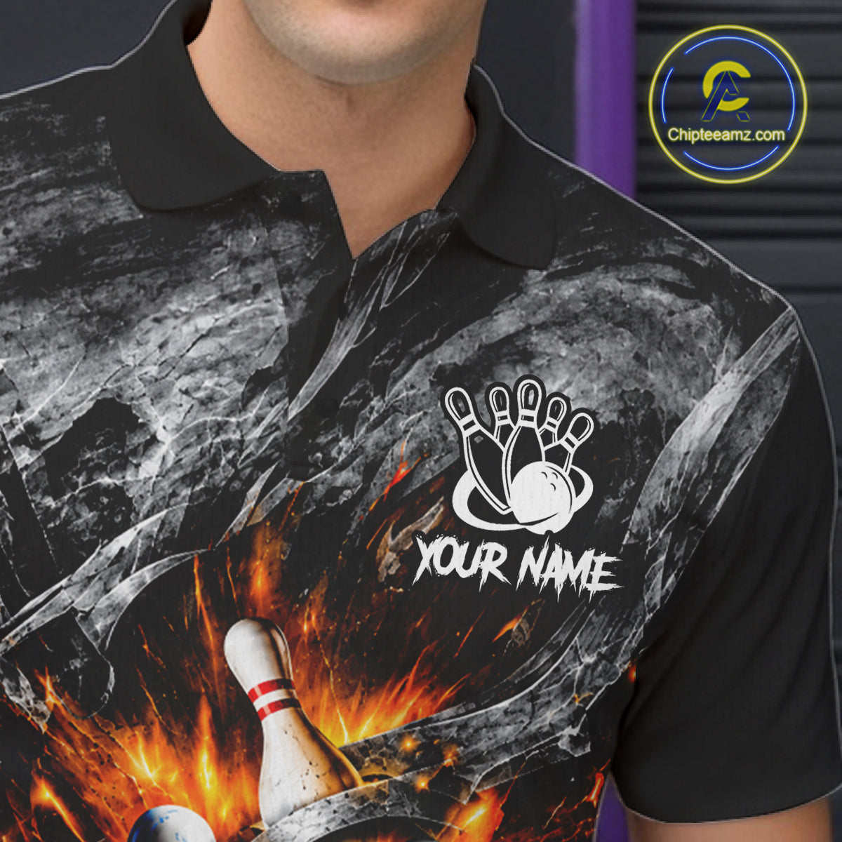 Custom Gray And Orange Flame Bowling Jerseys, Bowling League Shirt Bowlers Jerseys