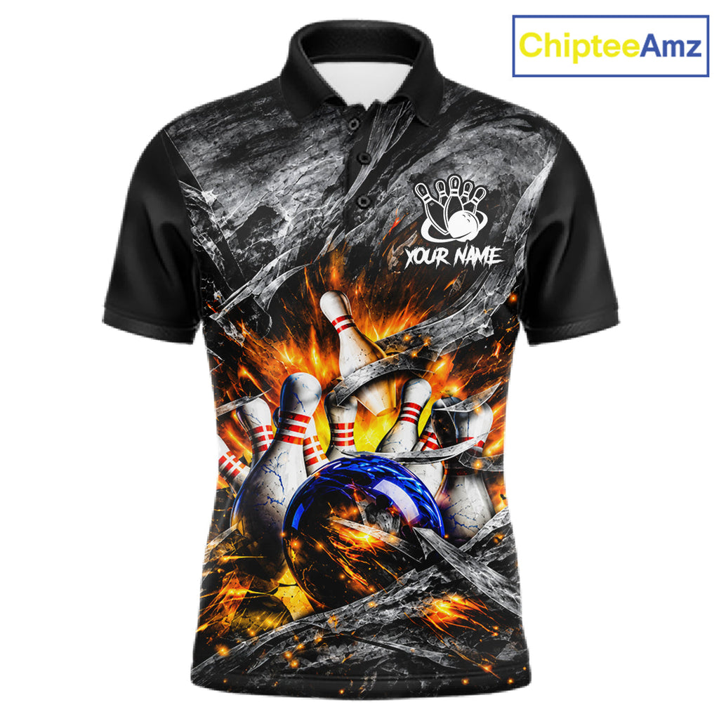 Custom Gray And Orange Flame Bowling Jerseys, Bowling League Shirt Bowlers Jerseys