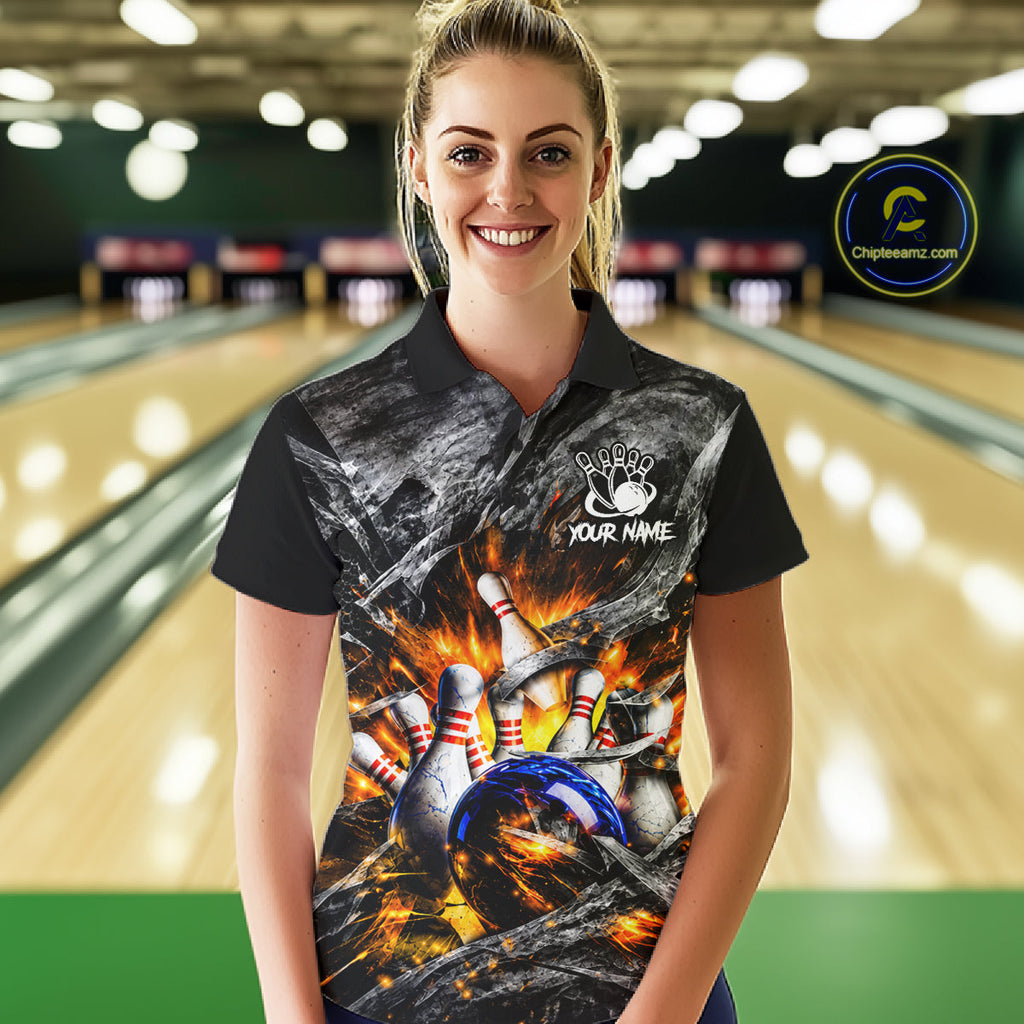 Custom Gray And Orange Flame Bowling Jerseys, Bowling League Shirt Bowlers Jerseys