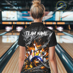 Custom Gray And Orange Flame Bowling Jerseys, Bowling League Shirt Bowlers Jerseys