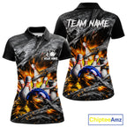 Custom Gray And Orange Flame Bowling Jerseys, Bowling League Shirt Bowlers Jerseys