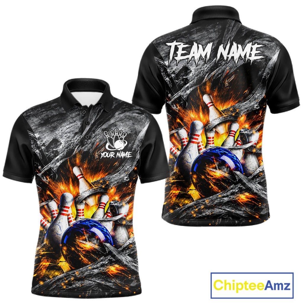Custom Gray And Orange Flame Bowling Jerseys, Bowling League Shirt Bowlers Jerseys