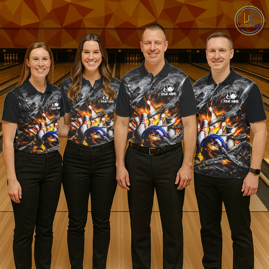 Custom Gray And Orange Flame Bowling Jerseys, Bowling League Shirt Bowlers Jerseys