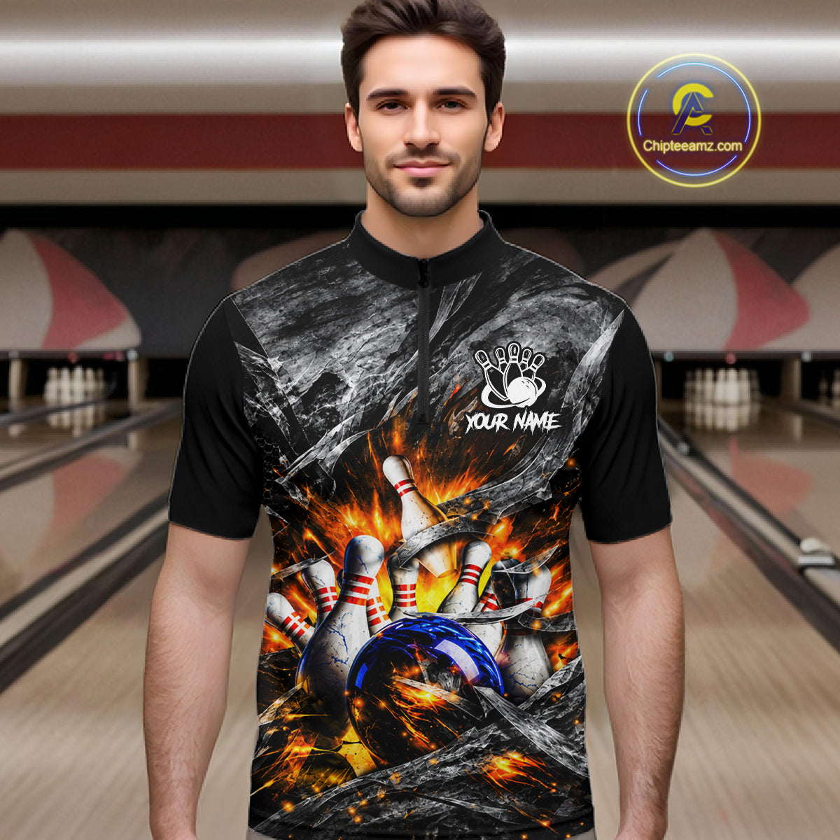 Custom Gray And Orange Flame Bowling Jerseys, Bowling League Shirt Bowlers Jerseys