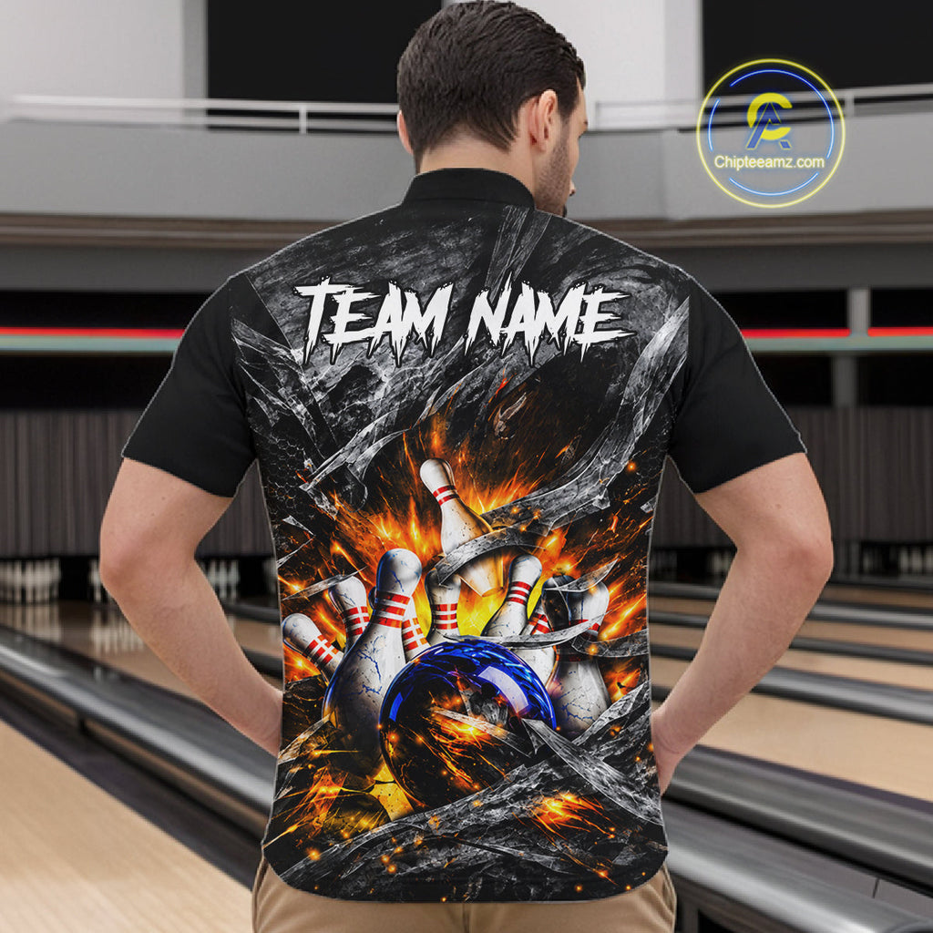 Custom Gray And Orange Flame Bowling Jerseys, Bowling League Shirt Bowlers Jerseys