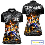 Custom Gray And Orange Flame Bowling Jerseys, Bowling League Shirt Bowlers Jerseys