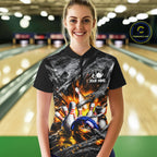 Custom Gray And Orange Flame Bowling Jerseys, Bowling League Shirt Bowlers Jerseys