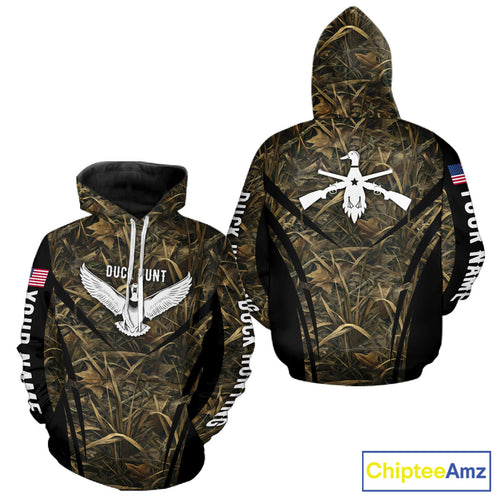 Best Duck Hunting Camouflage with US Flag Detail 3D Printed Shirts, Duck Hunting Gifts
