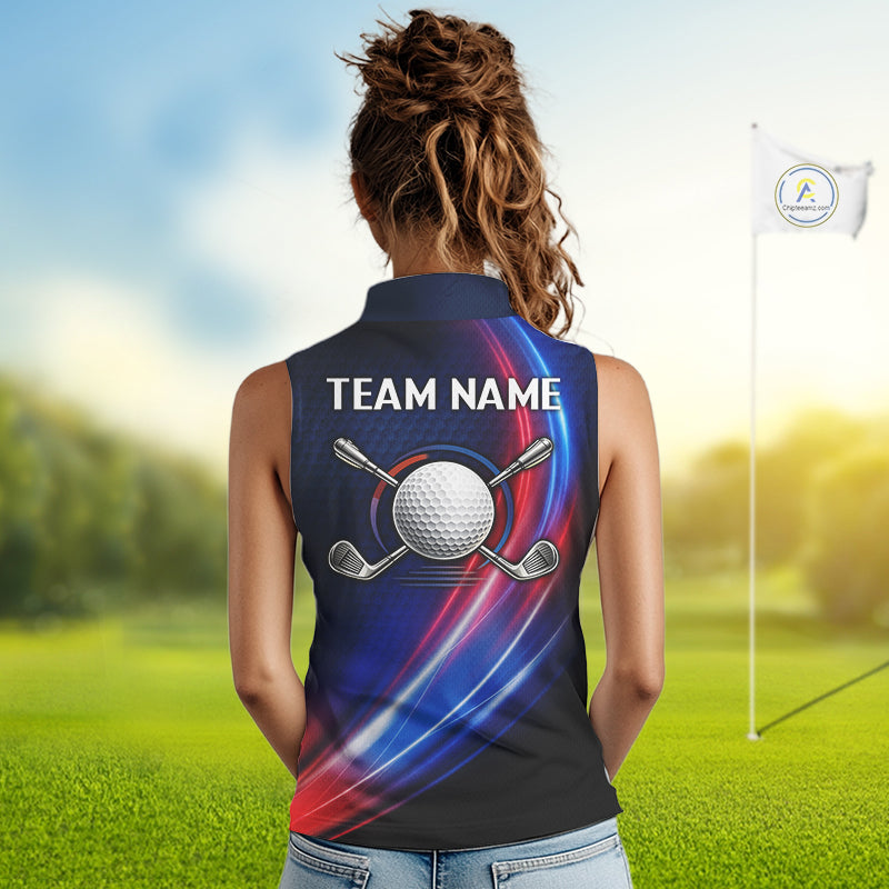 Custom Red Blue Sleeveless Golf Polo Shirts Personalized Golf Gifts, Team Golf Shirts